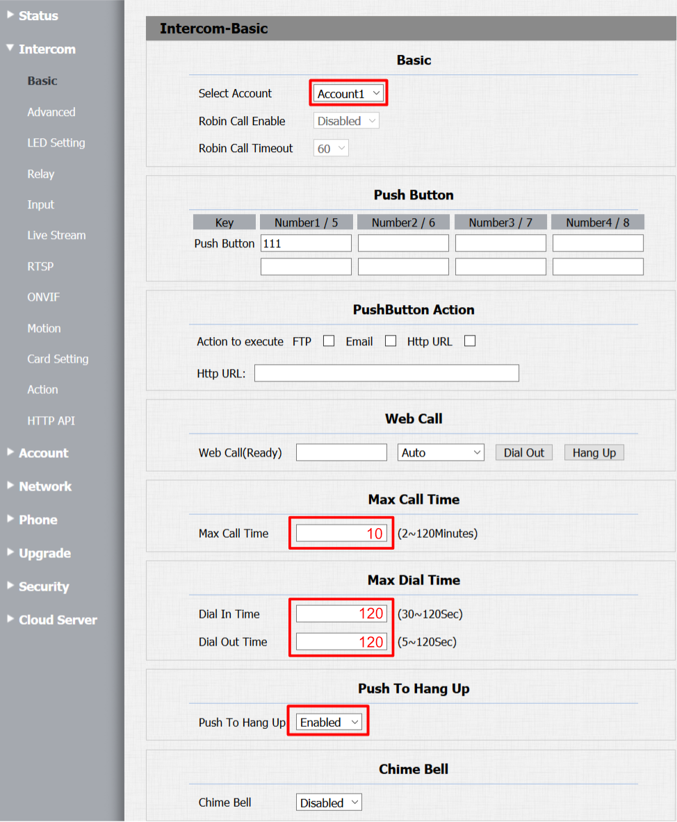 Basic intercom settings