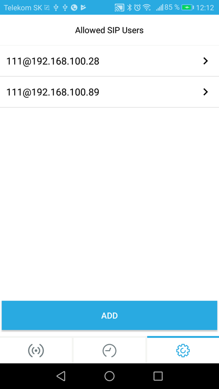 Allowed SIP Users Screenshot