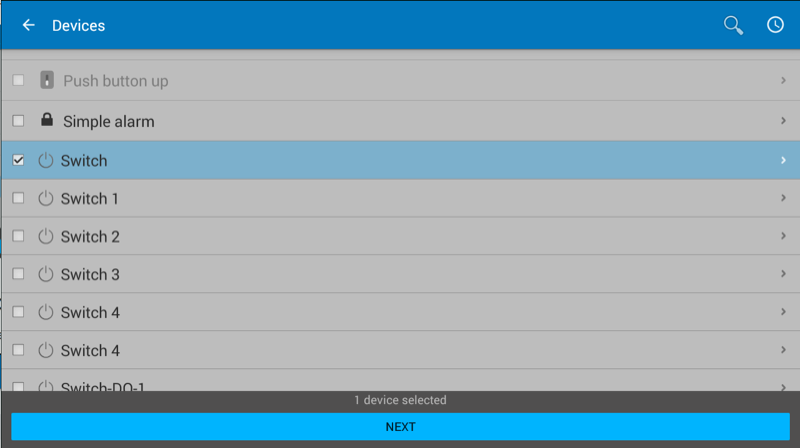 TapHome devices selection list